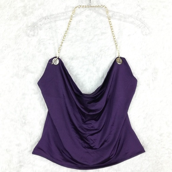 Thirty Thirty Womens Blouse‎ Halter Top Purple Chain Rockability Glam L New - Picture 1 of 7